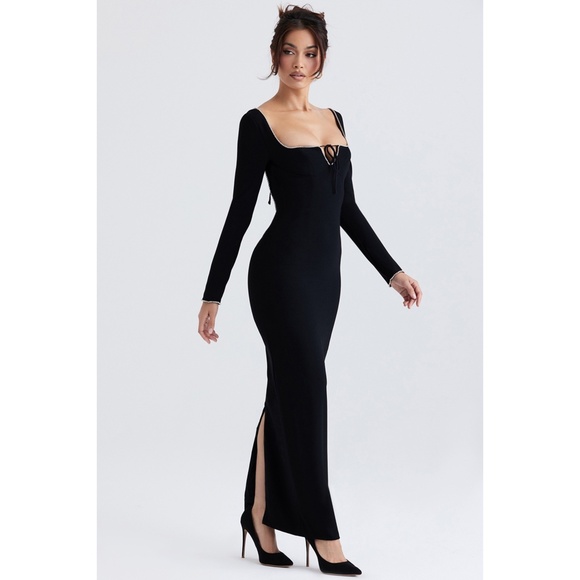 NEW House of CB Rosa Crystal Embellished Maxi Dress Black Small - Picture 9 of 17